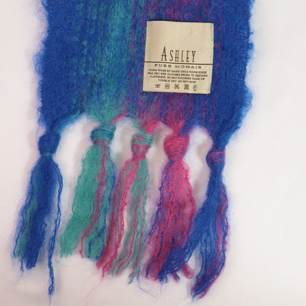 Ashley‎ Scarf Fuzzy Mohair Tassel Blue Mohair Women OS - Picture 2 of 8